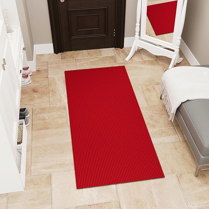 Ottomanson Mud Mat 2' x 2' Entryway Rug - Non-Slip Scraper Doormat for Muddy Paws, Dirt Trapping Indoor/Outdoor Mat for High-Traffic Areas, Kitchen, Garage, Patio, Red