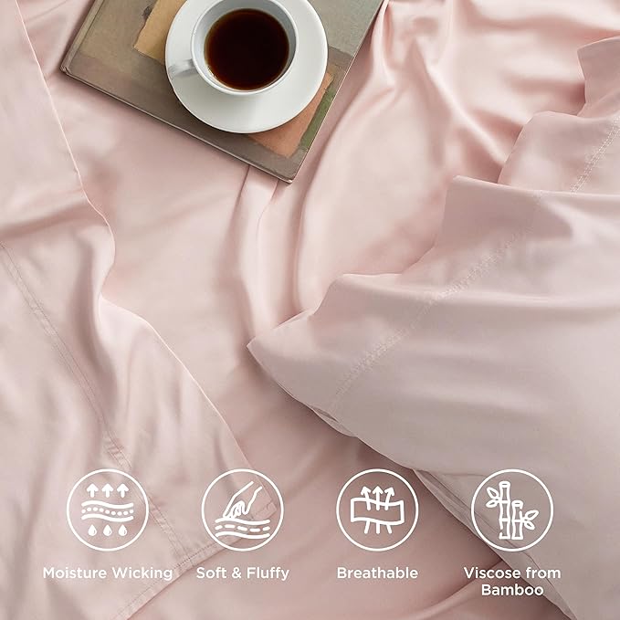 Bedsure Cooling Sheets Twin, Rayon Derived from Bamboo, Breathable & Soft Twin Sheets Set, Deep Pocket Up to 16 Inches, Hotel Luxury Silky Bedding for Hot Sleepers, Pink