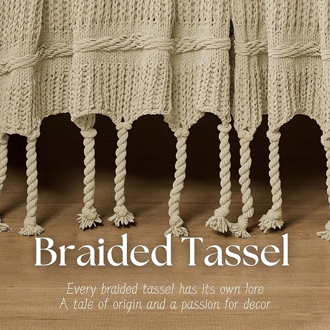 Boho Knitted Chenille Blanket with Tassels - Lightweight & Soft All-Season Throw - 3D Classic Pattern for Living Room Bedroom Couch, Sandy Beige, King 90"x108"