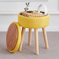 Mxfurhawa Storage Ottoman Foot Stool Linen Round Vanity Stool Tray Top Footstool with Wood Legs Multifunctional Upholstered Foot Rest Ottoman for Living Room, Bathroom, Makeup (Yellow)