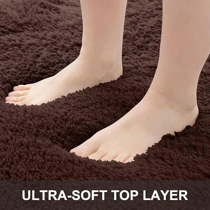 OLANLY 2x6 Machine Washable Runner Rugs for Hallway, Soft Fluffy Shaggy Bedside Rugs for Bedroom, Living Room, Indoor Floor Carpet for Kids Girls and Boys, Nursery Rooms, Home Decor Aesthetic, Coffee