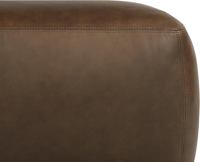 Poly & BARK Denver Ottoman – 43" Large Pouf with Feather-Down Topper – Full-Grain Leather Upholstered Pouf Ottoman for Living Room – Vintage Italian Leather in Cocoa Brown