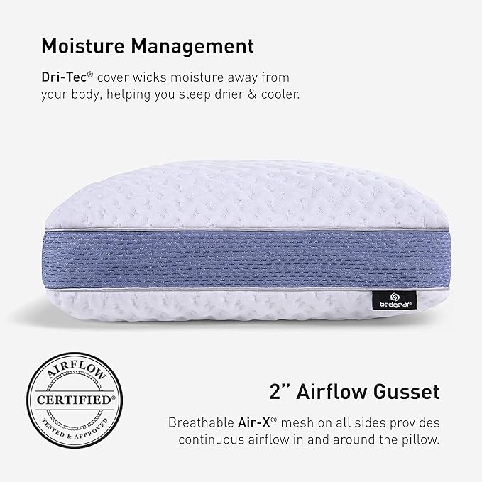 Bedgear Balance Performance Pillow – 3.0 - Moisture Wicking Bed Pillow for All Sleep Positions - Medium Firmness Bed Pillow - Washable Removable Cover – 20" W x 26" L x 6.5" H