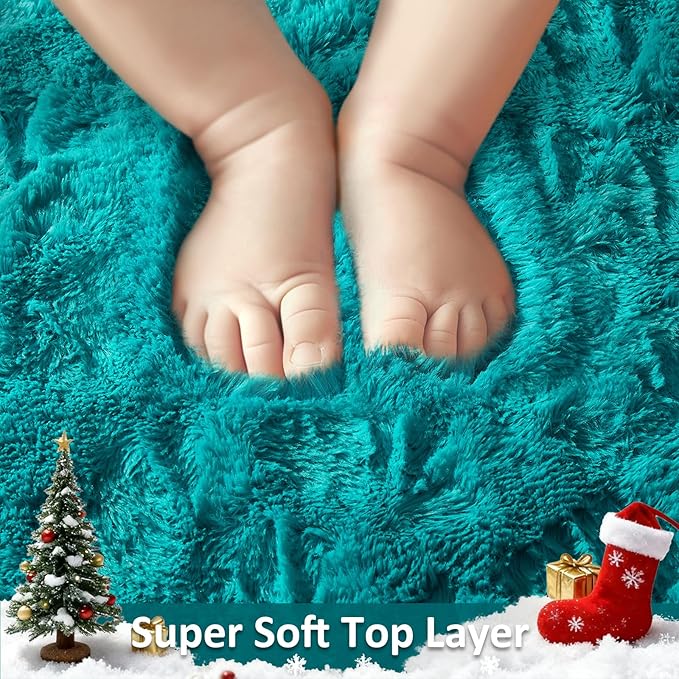 Ophanie Teal Rugs for Living Room Bedroom, 6x9 Fluffy Fuzzy Furry Carpet, Plush Soft Shaggy Bedside Indoor Floor Area Rug for Kids Girls Boys Baby Teen Dorm Nursery Home Decor Aesthetic