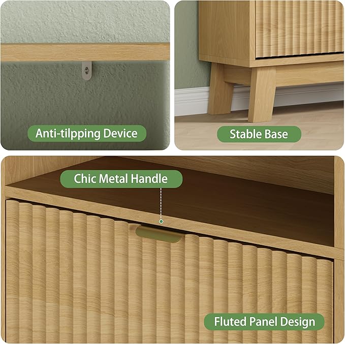 Shoe Cabinet with 4 Flip Drawers, 46" Tall Hidden Fluted Shoe Storage Organizer for Entryway, Narrow Slim Wooden Shoe Rack Cabinet for Front Door Entrance, Hallway, Living Room, Natural Oak