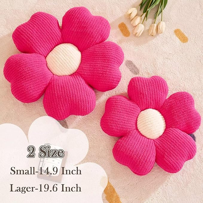 Kcvvcr Flower Throw Pillow, Cute Flower Shaped Pillow Decorative Throw Pillow for Bed Couch, Soft Daisy Pillows Floor Seating Cushion Cushions (14.9 Inch Hot Pink)