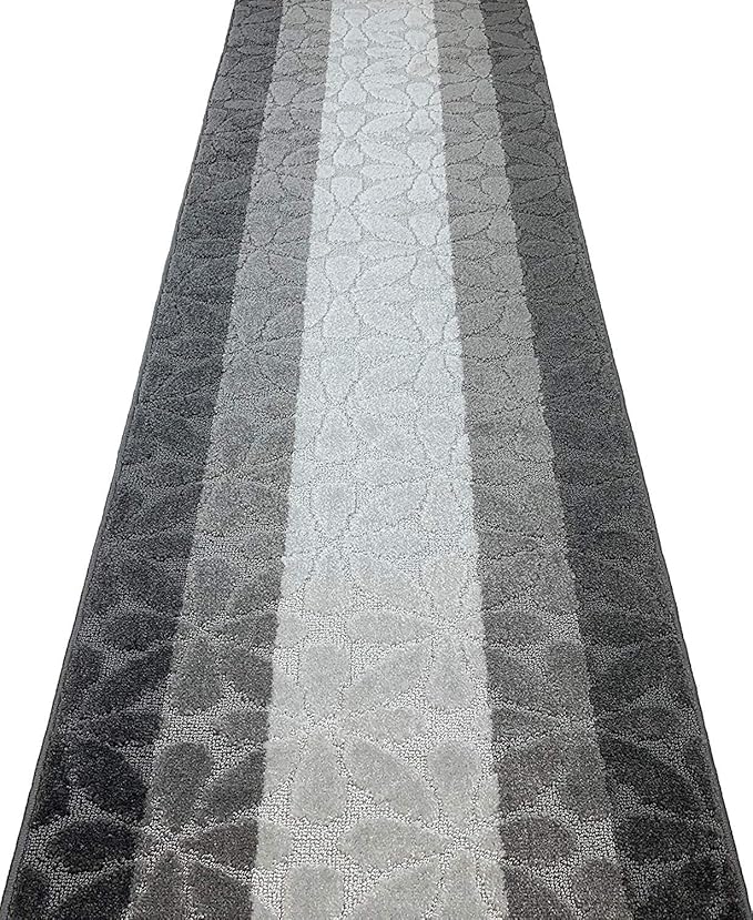 Custom Length Hallway Runner Rug,Slip Resistant,Flower Grey, 26 Inch X 24 feet, Sold and Priced Per Foot