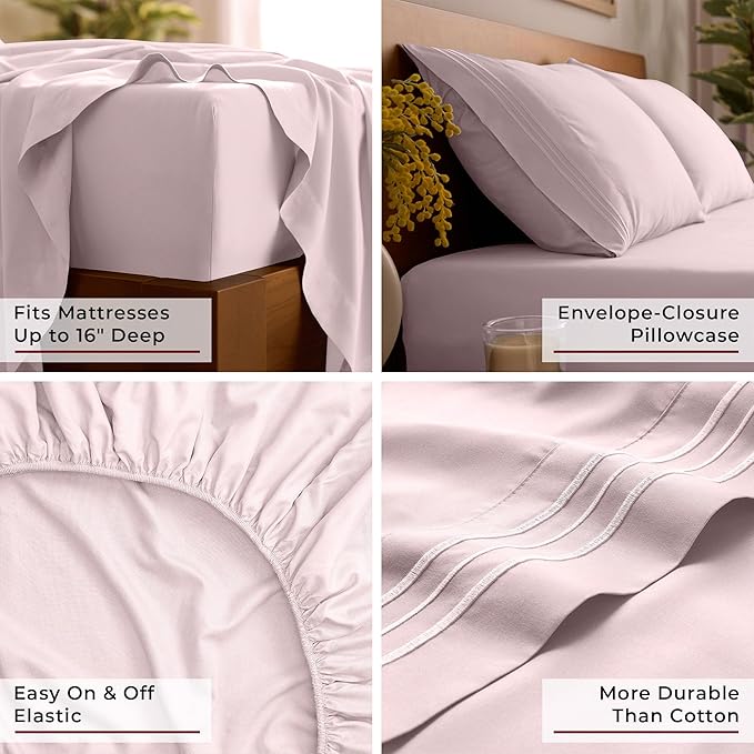 Mellanni California King Sheet Set - 6-Piece Iconic Collection Bedding, (Including 4 Pillowcases), 16-Inch Deep Pocket, Easy Care, Extra Soft, Cooling Sheets, Brushed Microfiber - Blush Pink