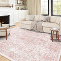 6x9 Area Rug, Ultra-Soft Washable Rug for Living Room, Dinner Room, Bedroom, Non-Slip Vintage Floral Rug, Indoor Carpet Large Area Rug, Pink