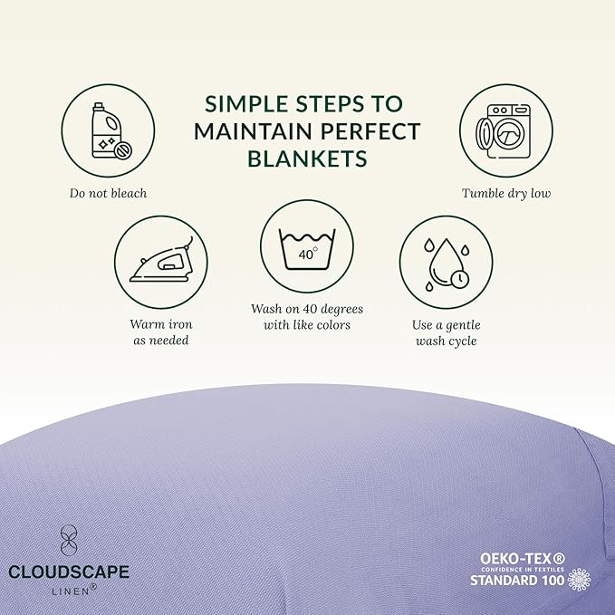 Cloud Scape Linen 100% Cotton Blanket King 92x108 Lavender Blue - Cozy Herringbone Weave, Fits Up to Cal King Beds, Breathable Softness, All-Season Warmth, Heavy Layering Winter Blanket