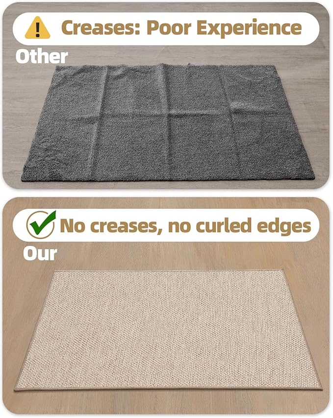 Color&Geometry Ultra-Thin Indoor Door Mat, 17"x29" Low-Profile Non-Slip Entryway Rug with Modern Geometric Texture, Washable Doormat for Indoor Entrance, Front Door, Khaki(Rolled-up NO Creases)