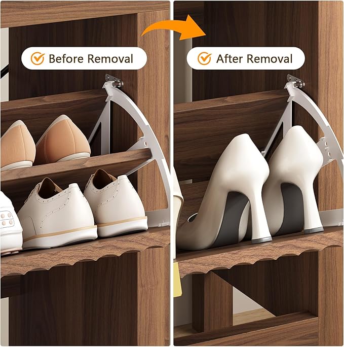 Shoe Cabinet Storage for Entryway, Fluted Shoe Cabinet with 4 Flip Drawers, Hidden Shoe Rack Freestanding Wooden Shoe Organizer with Legs for Hallway, Walnut