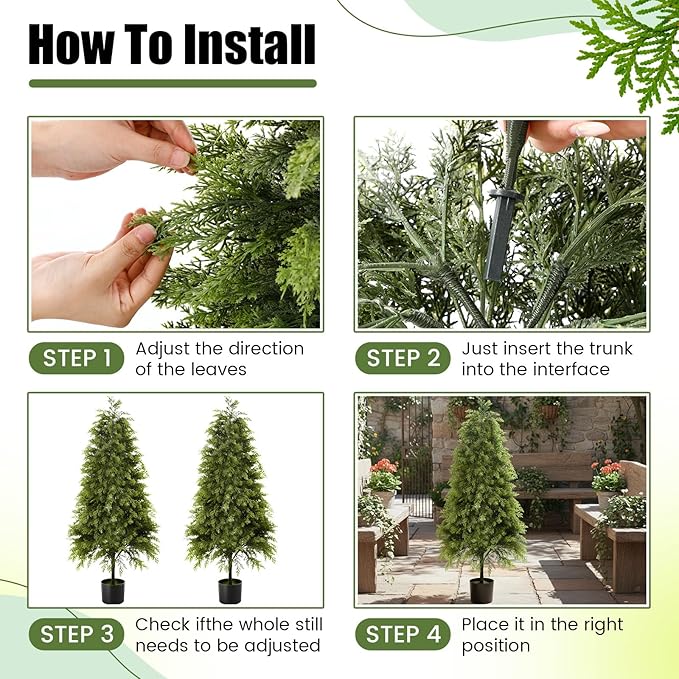 Giegxin 2 Pack 4ft Artificial Cedar Topiary Trees with Planter Outdoor Christmas Tree Decorations Faux Cypress Plants UV Resistant Potted Bushes Faux Shrubs for Outdoor Indoor Front Door Porch Garden