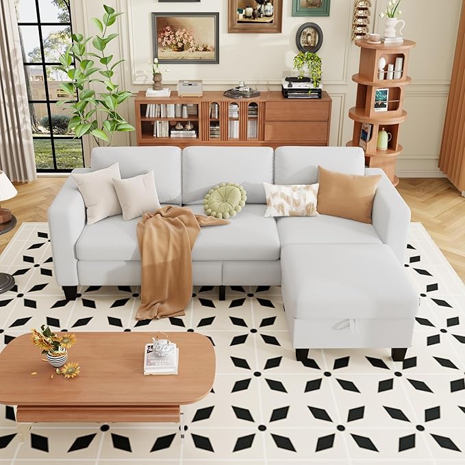 ZeeFu Sectional and Sofa Couches for Living Room - 78'' 3 Seater L-Shaped Modular Couch with Storage Ottoman - Modern Velevt Fabric Upholstered Sofa Set for Small Space Apartment Office