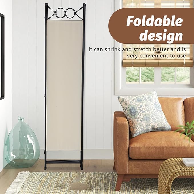 FDW 4 Panel Room Divider and Folding Portable Partition Screen, 6FT Wall Divider Screen for Dorm Bedroom Office, Cream