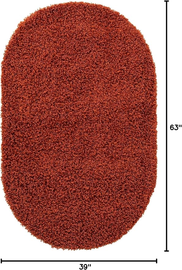 Unique Loom Solid Shag Collection Area Rug (3' 3" x 5' 3" Oval, Terracotta)