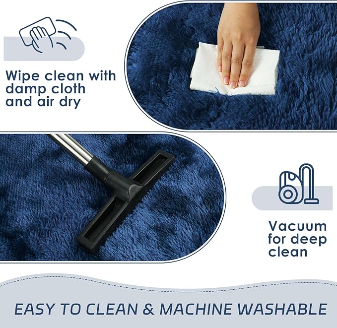 duduta Navy Blue Fluffy Plush Runner Rugs 2x6 ft Tie Dye Rectangle Shag Rug for Bedroom Dorm Living Room Kids Room, Machine Washable Anti-Slip