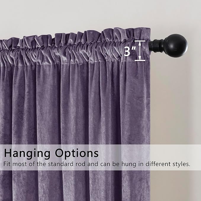 SMILETIME Lilac Purple Crushed Velvet Curtains 52x108inch Rod Pocket Luxurious Thermal Insulated Soundproof Drapes Soft and Durable Light-Filtering Window Treatments for Living Room Bedroom, 2 Panels