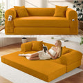 Convertible Futon Sofa Bed,80" Folding Pull Out Couch Bed with Storage,Queen Sleeper Sofa Bed,Compressed Couch in a Box,Corduroy Boneless Couches for Living Room,Yellow