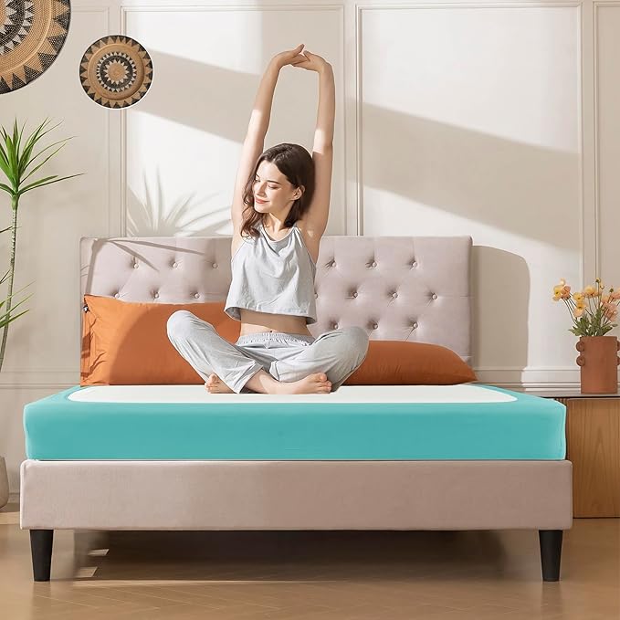 Biscaynebay Decorative Box Spring Cover Queen Size, Aqua Luxurious Jersey Knitting Stretchy Wrap Around 4 Sides Bed Skirt for Home/Hotels, Easy Fit Wrinkle & Fade Free Machine Washable