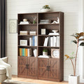 RWYHG 70in Tall Bookshelf 6 Tier Bookcase with Barn Doors and Adjustable Shelf, Brown Farmhouse Book Shelves with Storage Cabinet,Wood Floor Standing Display Bookshelve for Bedroom,Living Room,Kitchen