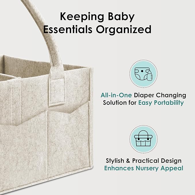 HIPHOP PANDA 2-Pack Diaper Caddy Organizer - Nursery Storage Bin & Car Organizer for Diapers, Wipes, and Baby Essentials - Dual-Color Solid Set (Caramel/Oatmeal), Large Size
