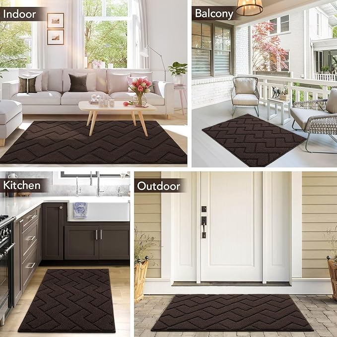 hicorfe Indoor Doormat, Welcome Door mat, Non Slip Door Mats 20"x31.5" Absorbent Resist Dirt Entrance Inside Floor Mats for Entryway Washable Low-Profile(Coffee)