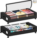 2 Pack Under Bed Storage with 4 Dividers, Large Under Bed Storage Containers with Wheels for Clothes, Shoes, XXL Rolling Underbed Storage Organizer Bins with Clear Lids and Handles