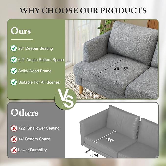 Loveseat Sofa 56", Small Couches for Small Spaces, Mid Century Love Seat Couches for Living Room, Upholstered 2-Seater Couch for Bedroom, Apartment, Grey