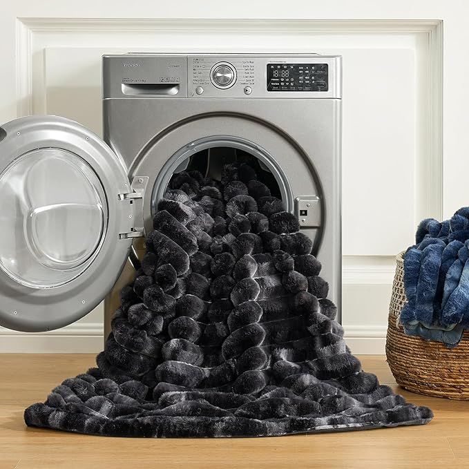 Cozy Bliss Faux Fur Throw Blanket for Couch, Cozy Warm Plush Striped Blanket for Sofa Bedroom Living Room, 50 * 60 Inches Tie-dye Black