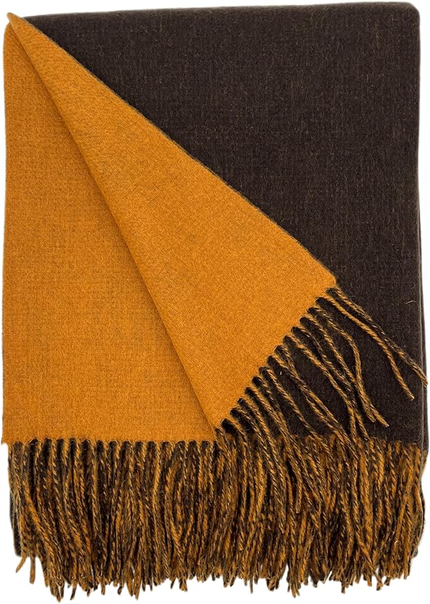 Alashan Cashmere Blend Double Faced Throw-Super Soft and Luxe Fabric- Perfect for Cozy Nights! 95% Merino Wool/5% Cashmere, 50" x 70", Great Gift Item. (Espresso & Golden Scotch)