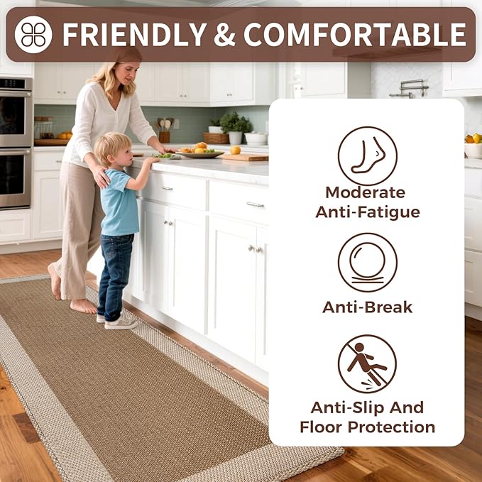 Kitchen Mats for Floor, Super Absorbent Kitchen Rugs Non Slip Washable, Soft Braided Kitchen Runner Rug, Standing Mat Kitchen Sink Mat, Easy to Clean, Brown 17x59
