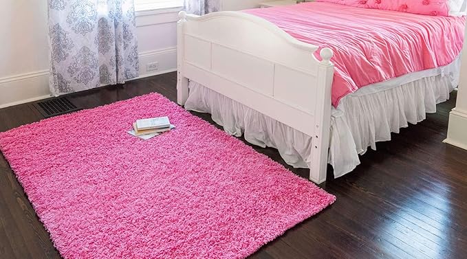 Unique Loom Solid Shag Collection Area Rug (8' x 10' Rectangle Taffy Pink)