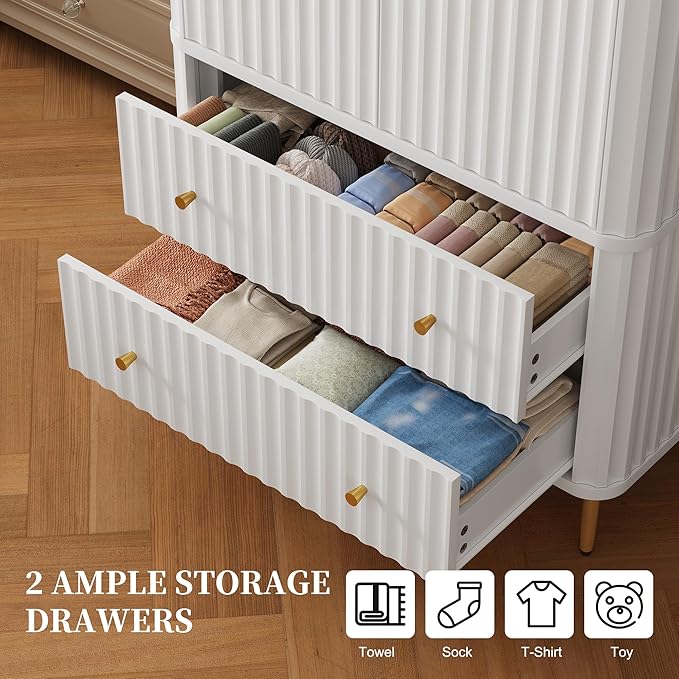 HLR 72" Modern Armoire Wardrobe Closet with Doors and Drawers, Bedroom Armoire Cabinet with Hanging Rod, Wooden Clothing Storage Cabinet,White