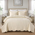 MarCielo 100% Cotton Quilt Set Lightweight Bedspread with Scalloped Edge, Farmhouse Vintage Bedding, All Season Use(Tu Beige,King (112"x102"))