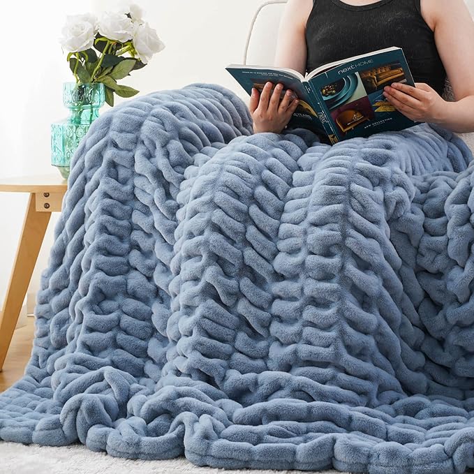 BATTILO Soft Faux Fur Blanket, Large Double Sided Super Soft Fur Blankets and Throws Faux, Bluish Grey Throw Blanket Cozy Blanket Minky Blanket for Bed, Living Room, 60x80 Inches