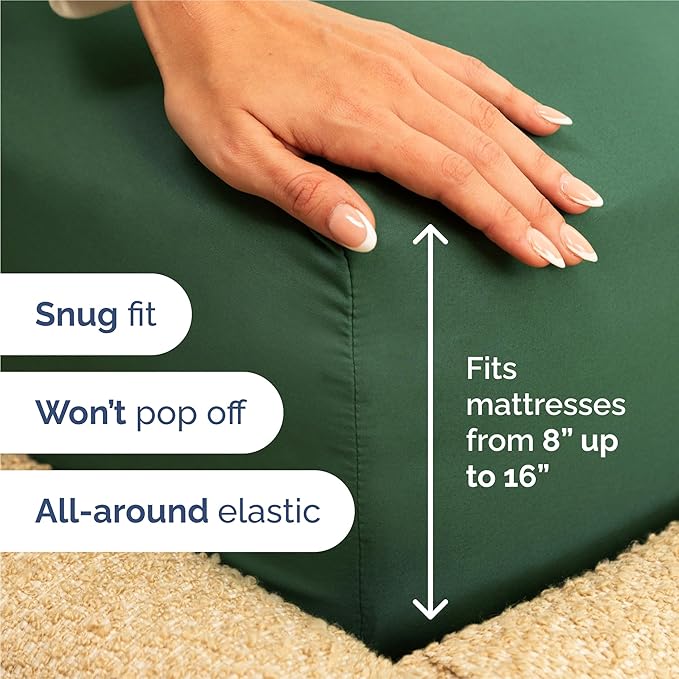 Split King 7 Piece Sheet Set - Cooling & Breathable - Hotel Luxury Bedding, Includes Fitted Sheets for Women, Men, Kids and Teens - 1 Flat, 2 Fitted Sheets, 4 Pillowcases with Deep Pockets - Emerald