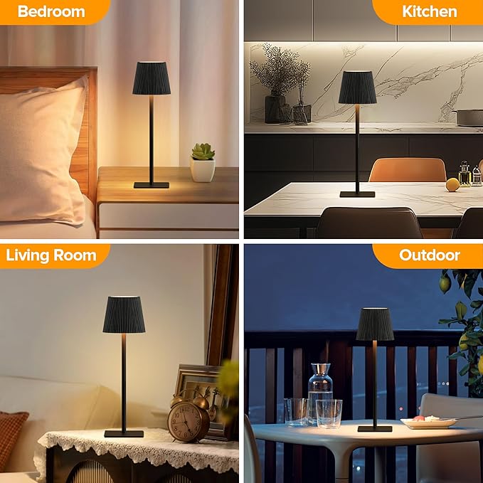 LUTEC 4 Pack Cordless Table Lamp,6000mAh Rechargeable Battery Operated Desk Lamp,Two Adjustable Heights,Waterproof, Touch Control & 3 Color Stepless Dimming for Restaurant/Bedroom/Bars/Outdoor (Black)