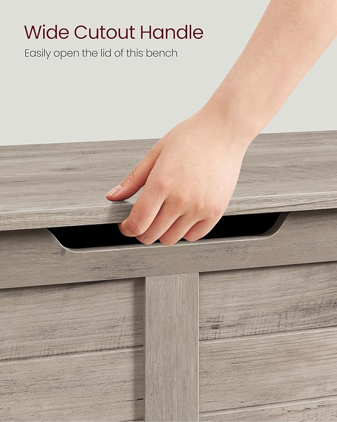 VASAGLE Storage Chest, Storage Bench with 2 Safety Hinges, Farmhouse Style, 15.7 x 39.4 x 18.1 Inches, for Entryway, Bedroom, Living Room, Heather Greige ULSB061K02