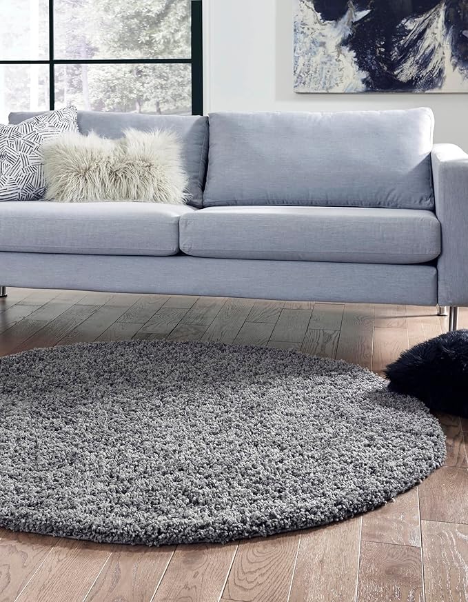 Unique Loom Solid Shag Collection Area Rug (6' 1" Round, Graphite Gray)