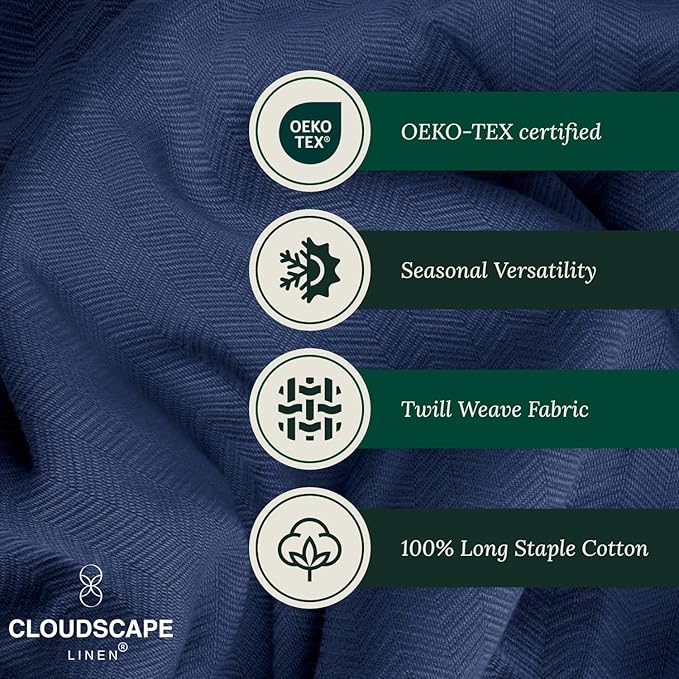 Cloud Scape Linen 100% Cotton Throw Blanket 50x70 Ensign Blue, Luxury All-Season Warmth, Ultra Soft, Oversized Herringbone Gauze Blanket for Winter, Bed, Couch & Sofa Decor, Best Gift Idea