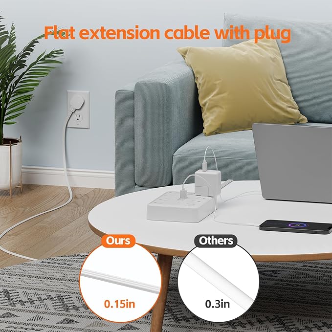 Surge Protector Power Strip(900J) -MCSCN 8 Outlets 6 USB - 15A/1875W - 10ft Extension Cord,Ultra-Thin Plug & Cord - UL Certified - Home/Office Use