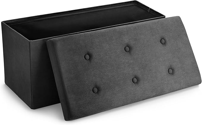 Sorbus Storage Ottoman Bench – Collapsible/Folding Bench Chest with Cover – Perfect Toy and Shoe Chest, Hope Chest, Pouffe Ottoman, Seat, Foot Rest, – Contemporary Faux Suede (Black)