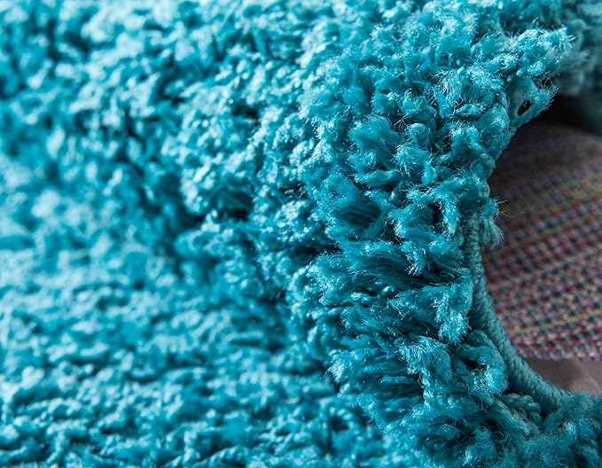 Unique Loom Solid Shag Collection Area Rug (8' Round, Deep Aqua Blue)