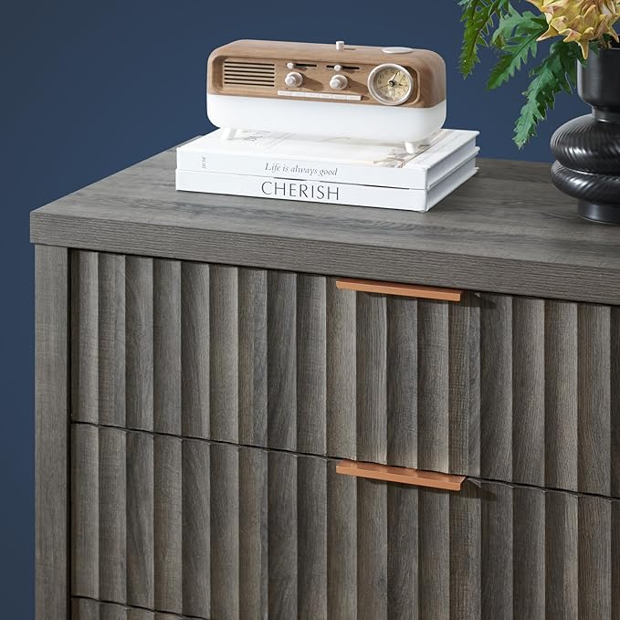 5 Drawers Dresser for Bedroom, 44 Inches Tall Modern Bedroom Dressers, Chest of Drawers for Bedroom, Fluted Dresser for Closet Organizer for Living Room, Hallway, Entryway (Midnight Oak)