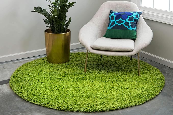 Unique Loom Solid Shag Collection Area Rug (8' Round, Grass Green)