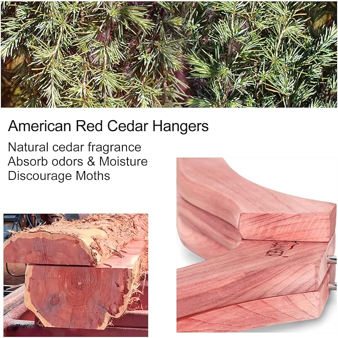 TOPIA HANGER Red Cedar Coat Hangers 12 Pack, Premium Wood Suit Sweater No Shoulder Bump Hangers, 360° Swivel Hook and Cut Notches Clothes Hangers for Sweater, Coat, Shirts, Jackets, Dress, CT84C
