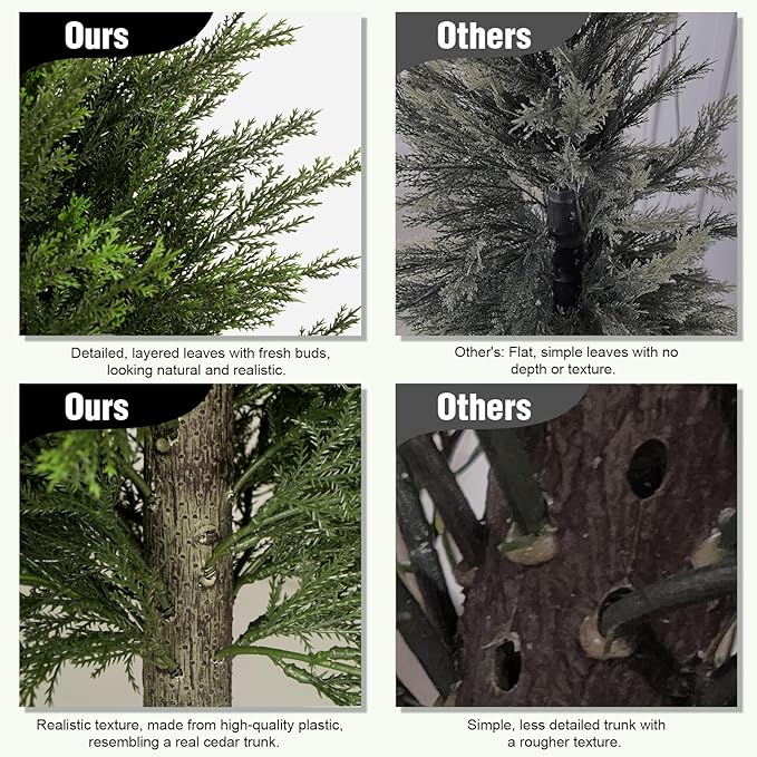 5FT Artificial Cedar Trees Set of 2, Realistic Faux Evergreen Topiary Bushes Plants, Outdoor Potted Fake Cypress Shrubs for Front Porch Garden Home Living Room Decor
