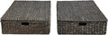 happimess BSK2015C-SET2 Holden 30" Classic Costal Hand-Woven Hyacinth Wicker Under Bed Storage Basket with for Storage and Decoration in Bathroom, Bedroom, Closet, Entryway, Black (Set of 2)