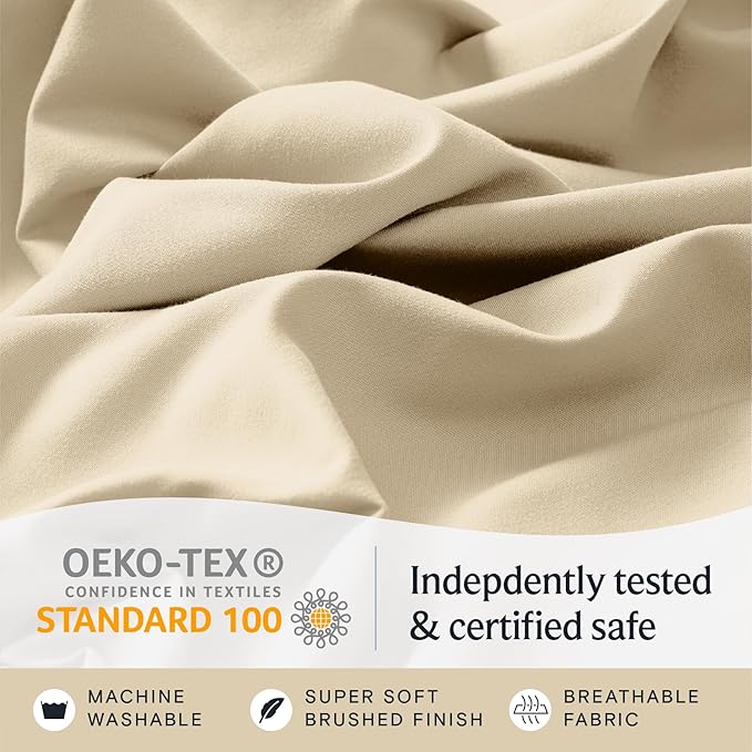 LuxClub 4 PC Queen Sheet Set, Deep Pockets Wrinkle Free Cooling Bed Sheets Hotel Bedding for Women, Men, Includes 1 Fitted Sheet, 1 Flat Sheet and 2 Pillowcases-Cream